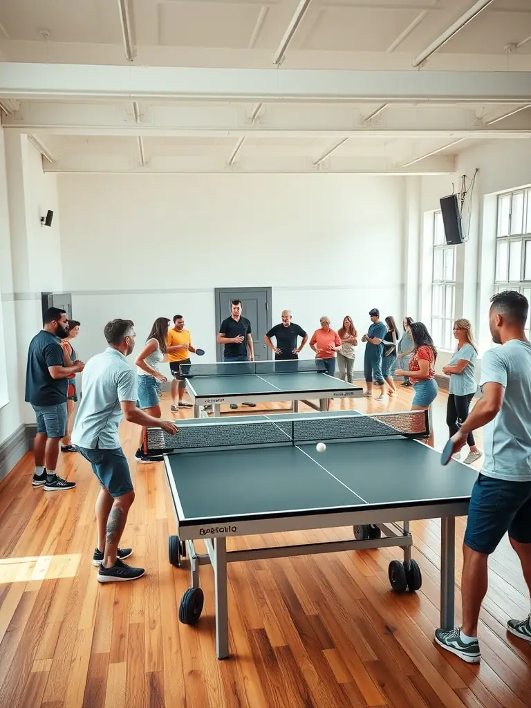 Image of diverse CSM members practicing together, emphasizing inclusivity and a shared love for table tennis.
