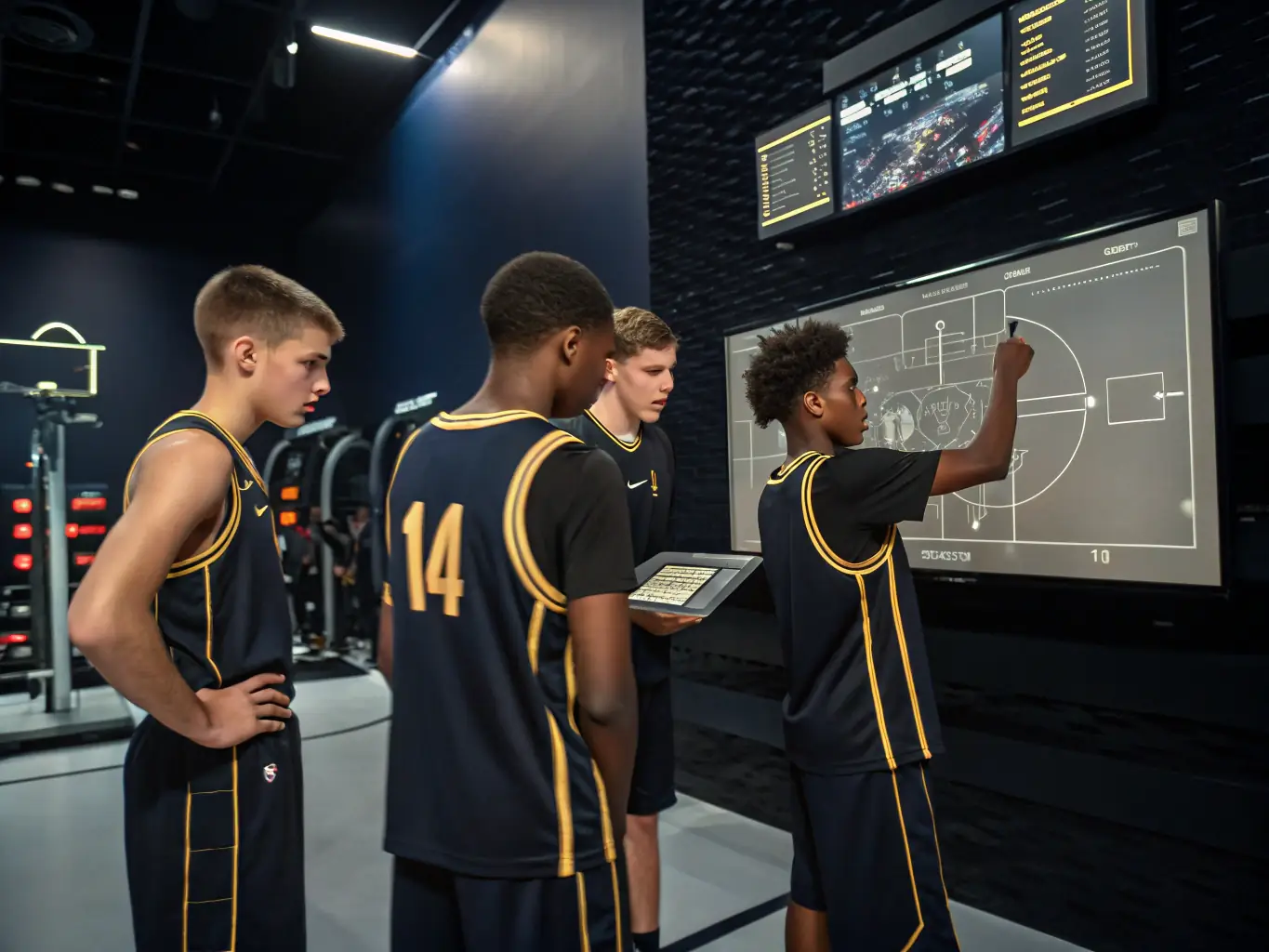 A group of players participating in a training session, with a coach providing guidance and feedback on their technique. The atmosphere is energetic and focused.